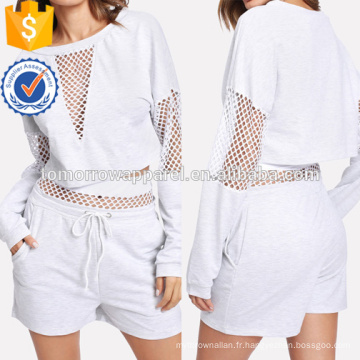 Fishnet Panel Crop Pullover avec des shorts de fabrication en gros de mode femmes vêtements (TA4027SS)